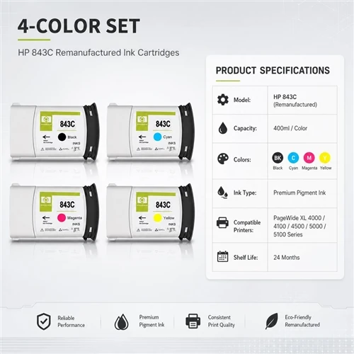 HP 843C 400ML Remanufactured Pigment Ink Cartridge