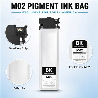 Black Pigment Ink Bag For Epson M02 100ml Refill Ink Pouch With Chip